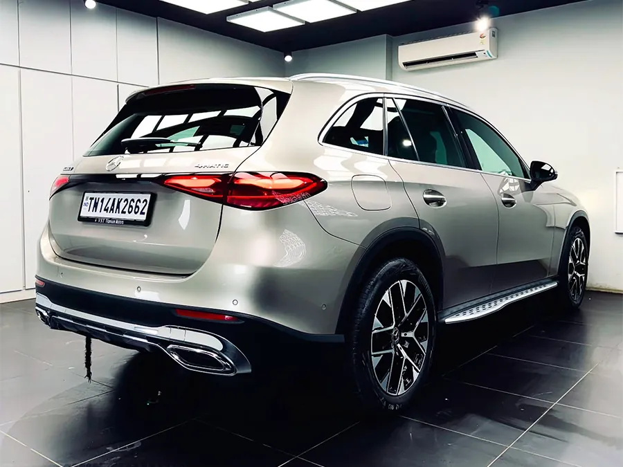 Champagne Mercedes-Benz GLC, rear view, at our ECR studio