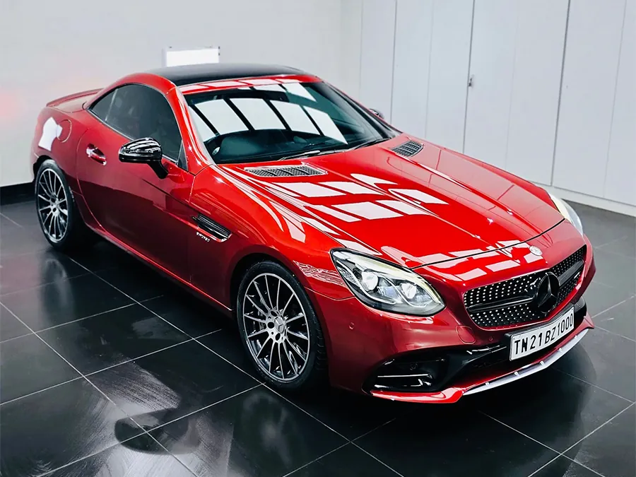 Red Mercedes-Benz SLC roadster at our ECR studio